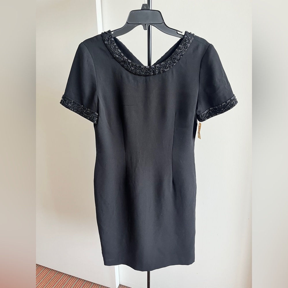NWT Patrick Collection elegant Black sexy lined sheath cocktail dress sequins 6P